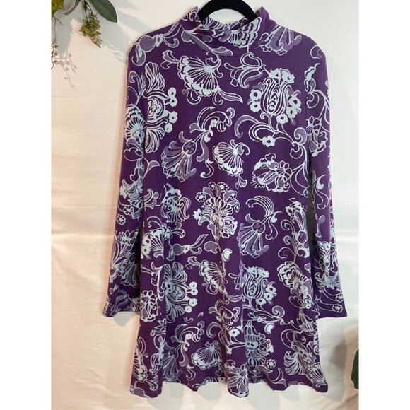 Anthropologie Purple Floral Print Tunic Dress XL 70% Polyester 28% Viscose 2% El - Picture 1 of 16